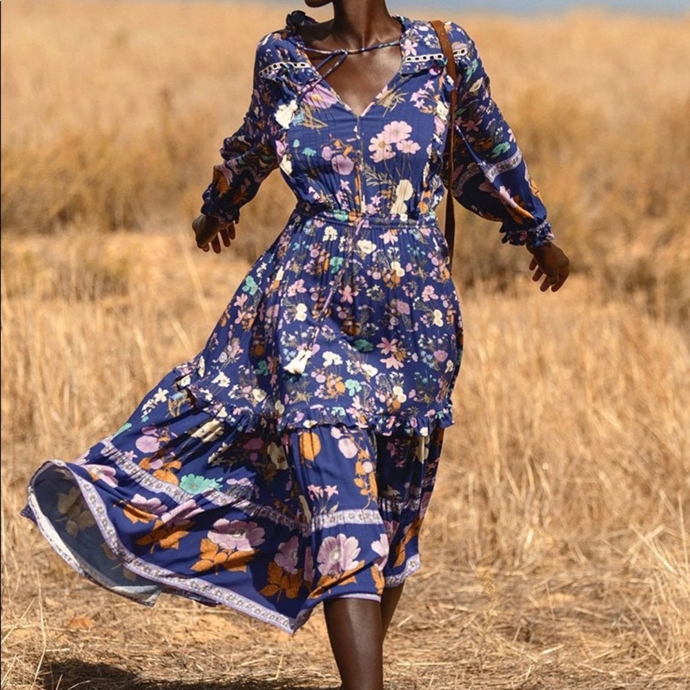 SPELL Wild Bloom Midi Dress Navy M